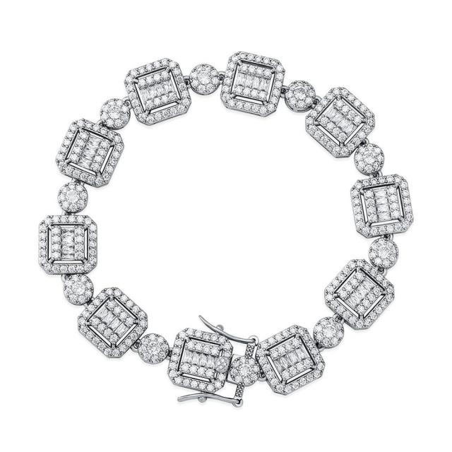 12mm Square Cut Center Stone Baguette High quality AAA Stone Hip Hop Bracelet