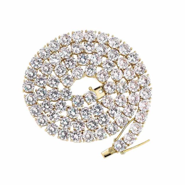 Mens Flooded Ice 925 Sterling Silver 3-6mm Bling AAA Stone Tennis Chain Necklace