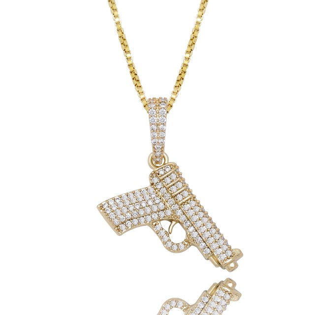 Ride or Die Hip Hop 925 Sterling Silver Rose Gold 14k Hip Hop Gun 380 Pistol Bling Pendant