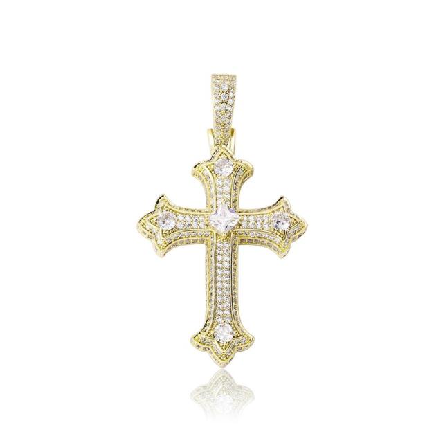 Ancient Of Days 14k Yellow White Rose Gold Princess Cut Flooded Ice Hip Hop Cross Pendant
