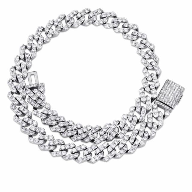 Mens 3 Row Ice AAA+ Water Stone Prong Set 12mm Open cut Cuban Link Chains Necklace