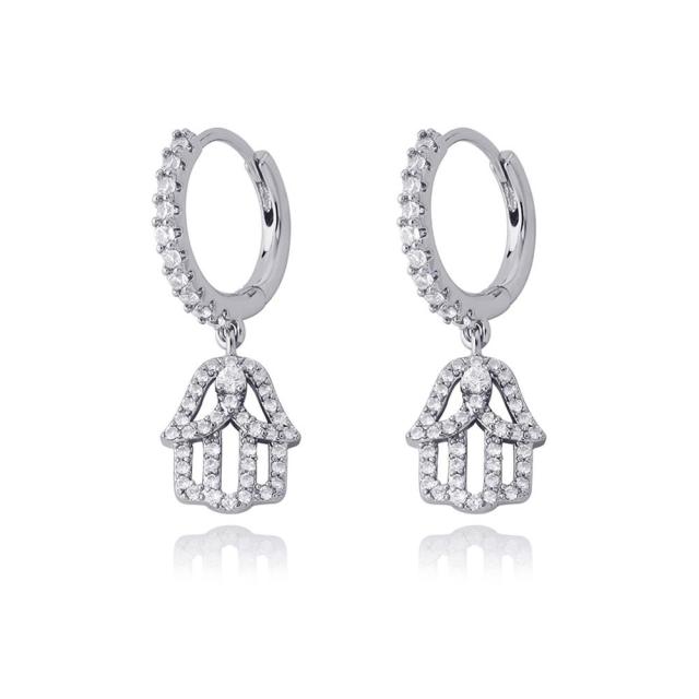 14k Rose Gold 925 Silver Hamsa Hand Street Wear Hip Hop Huggie Hoop Style Earrings