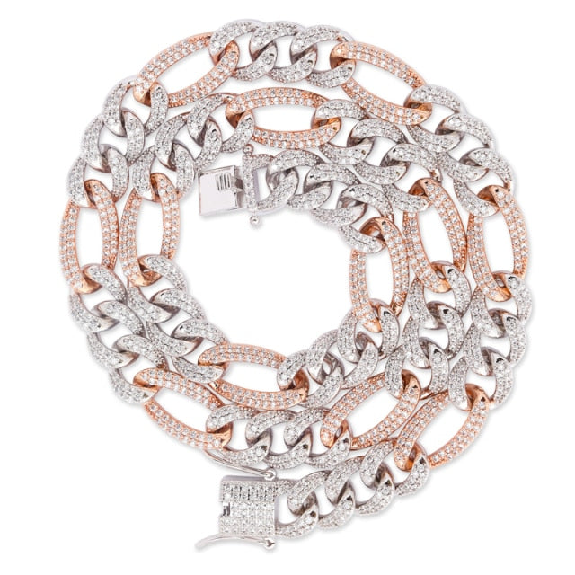 Mens 18k Hip Hop Classic 10mm Flooded Ice Luxury Figaro Link Bling Chain Necklace