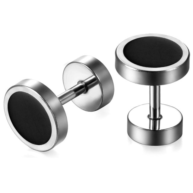 Stainless Steel Black / White Hole Round Stud Double Sided Street Wear Earrings