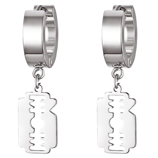Stainless Steel Street Wear Huggie Razor Blade Hip Hop Earrings