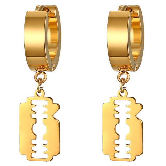Stainless Steel Street Wear Huggie Razor Blade Hip Hop Earrings