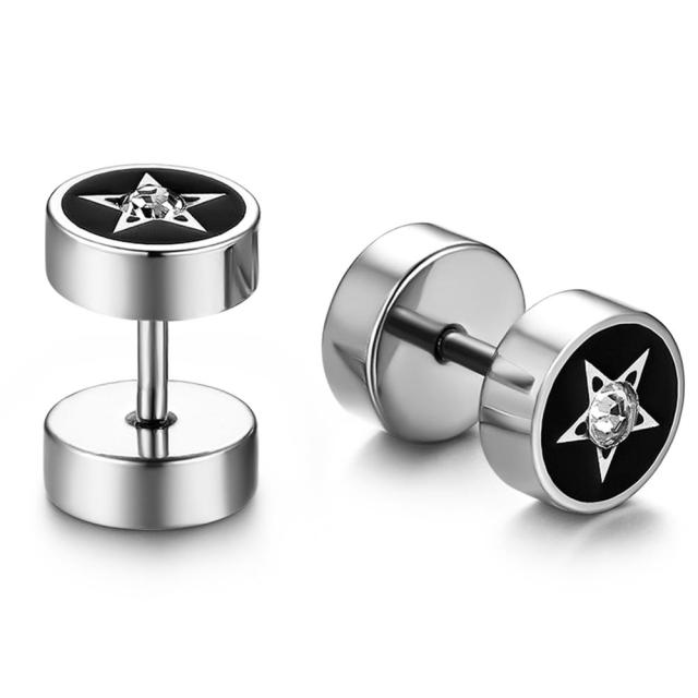 Stainless Steel Bling Street Wear Fashion 5 Star 14k Silver Black Earrings