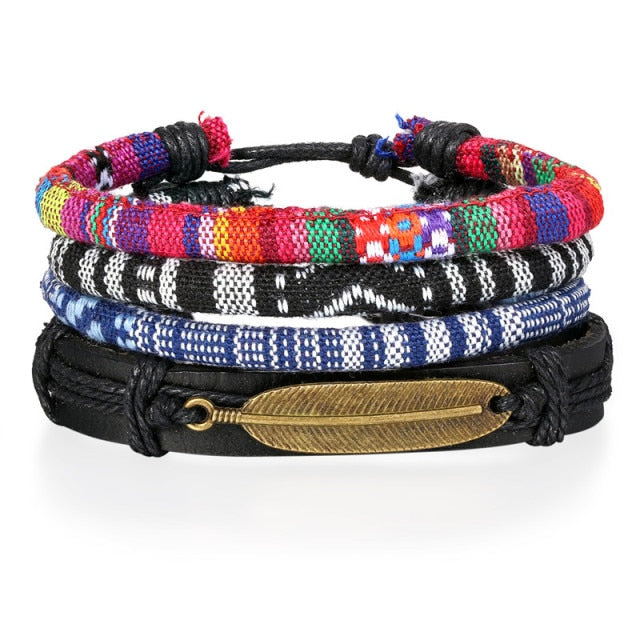 Street Wear Fashion Wooden Beaded Black Brown Leather Bracelets