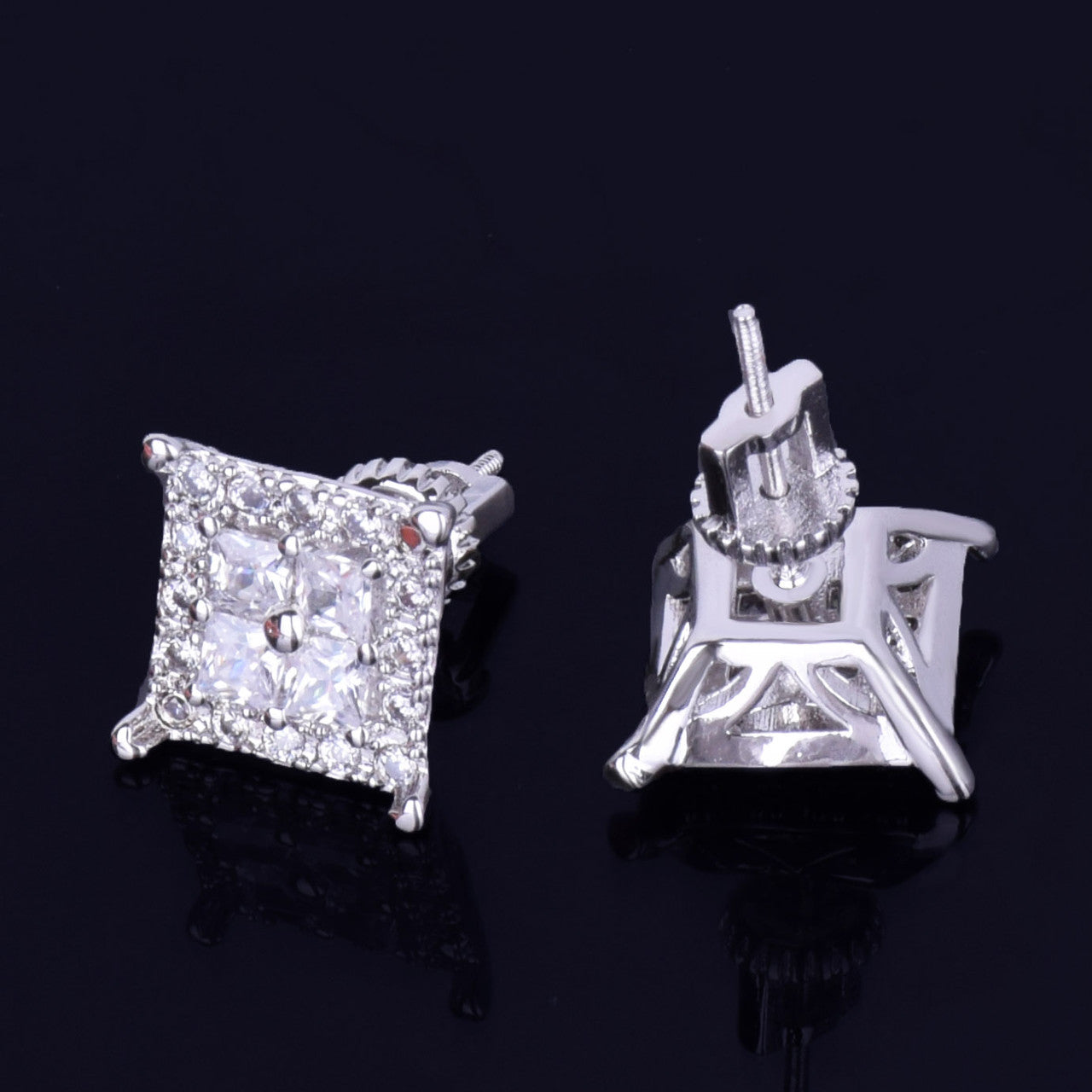 Spot Light | 12MM Hip Hop Square Baguette  VVS Diamond CZ Screw Back Earrings