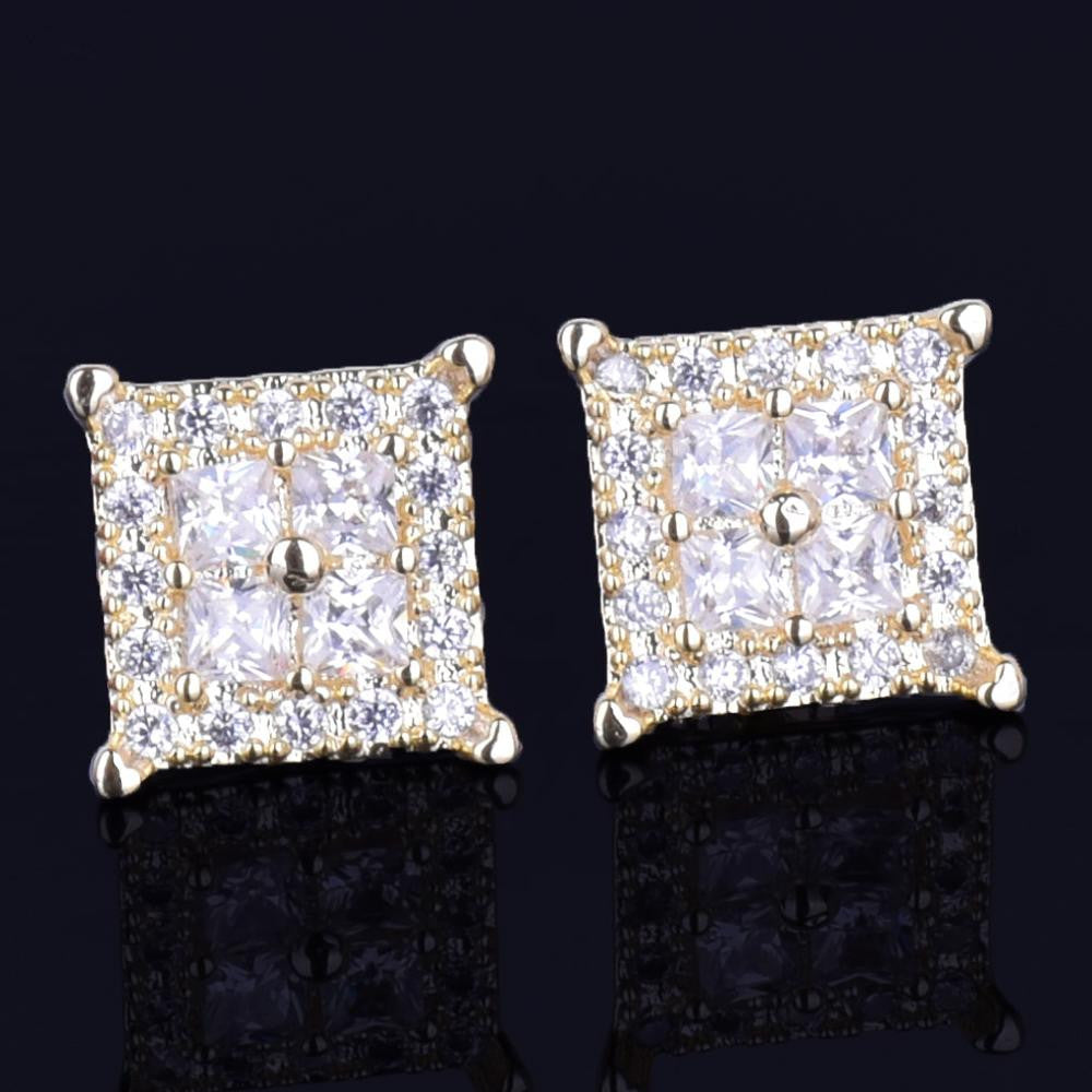 Spot Light | 12MM Hip Hop Square Baguette  VVS Diamond CZ Screw Back Earrings