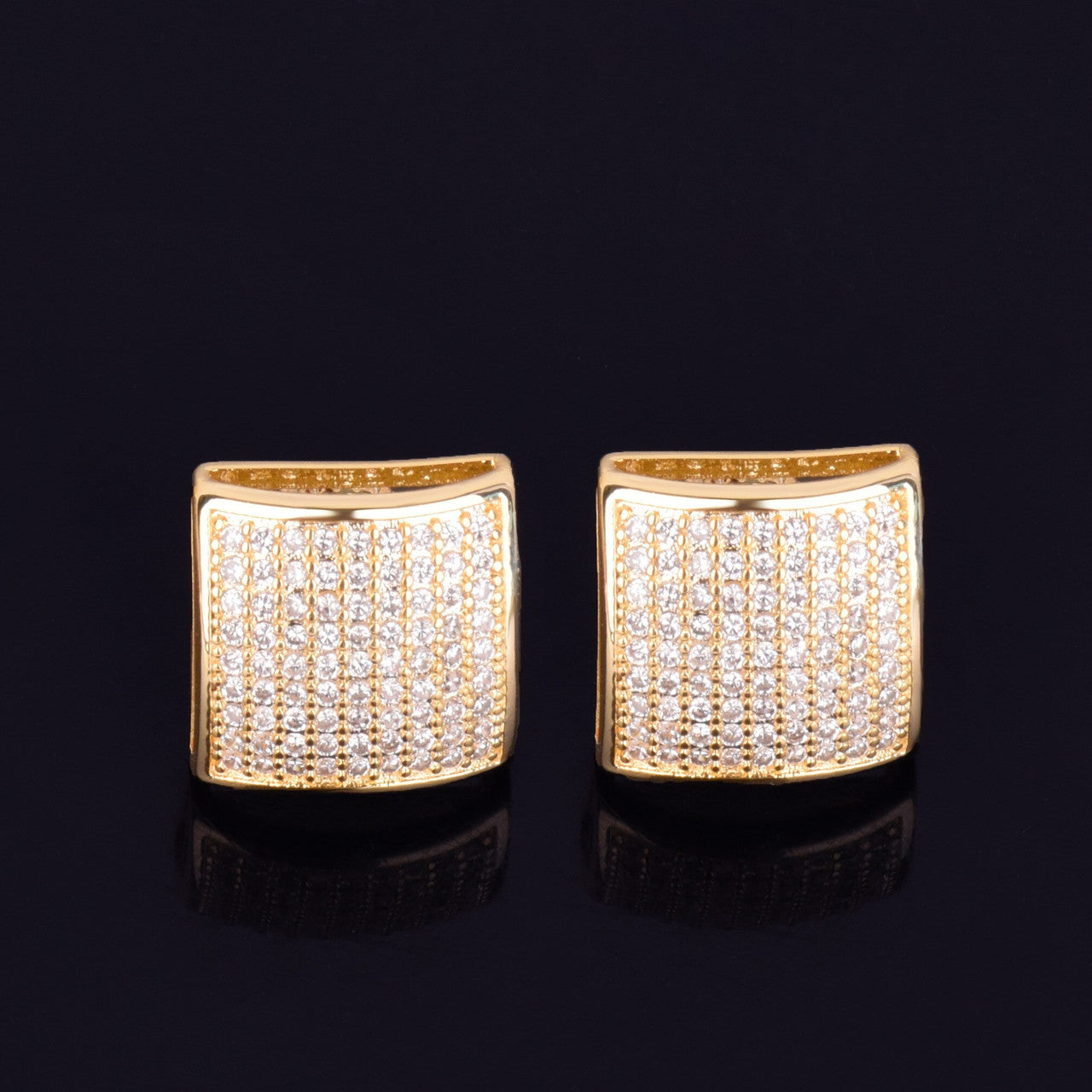 12MM Square AAA True Micro Pave 18k Gold Screw Back Big Boy Earrings 