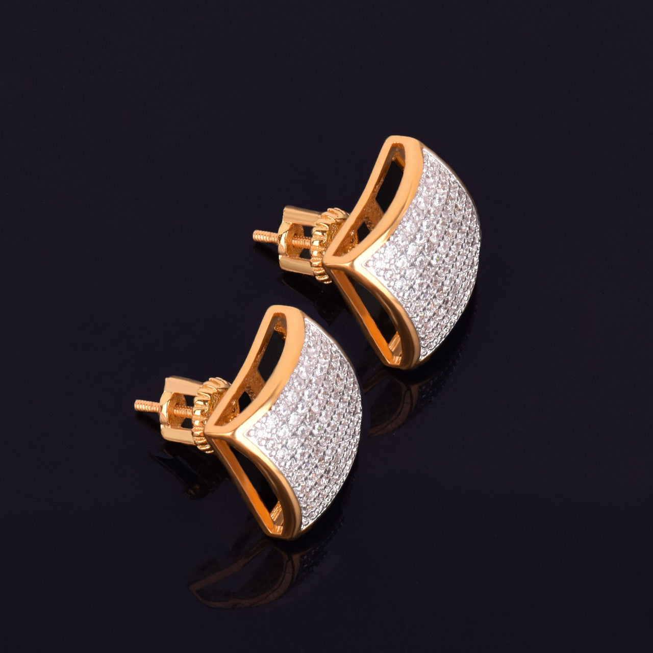 Golden Edge | 12MM Square VVS Diamond CZ 18k Gold Screw Back Big Boy Earrings