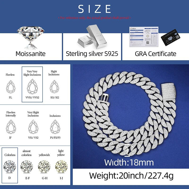 The Diamond Stepper | Moissanite Cuban Link Hip Hop 925 12mm-22mm Chains Bracelets