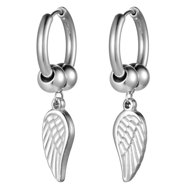 14k Rose Gold Rainbow Color Angel Wings Huggie Style Hoop Stainless Steel High Fashion Earrings