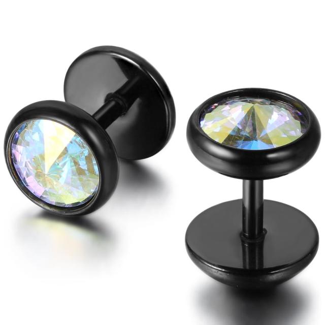 Stainless Steel Blue Black Ice Barbell Stud Earrings