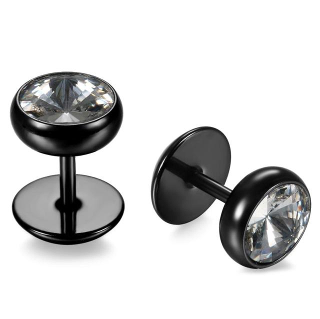 Stainless Steel Blue Black Ice Barbell Stud Earrings