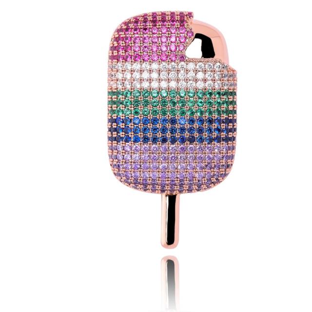 Multi Colored 3A+ Micro Pave Ice Cream Hip Hop Pendant Chain Necklace