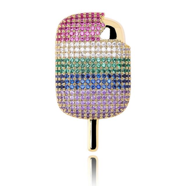 Multi Colored 3A+ Micro Pave Ice Cream Hip Hop Pendant Chain Necklace