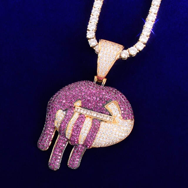 My Lip Are Sealed Sexy Drooling Lips Zipper 5A Micro Pave Drip Pendant Chain Necklace