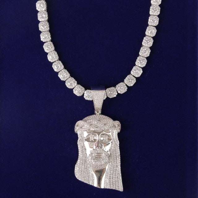 Big Boy Spiritual Swag Solid Back Jesus Head Piece 3A Bling Hip Hop Chain Pendant