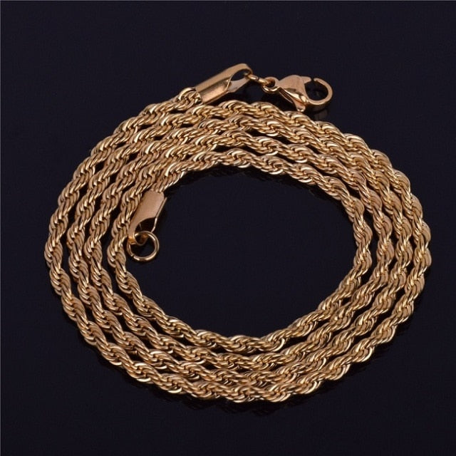 14k Over Solid Stainless Steel Hip Hop Casual Fashion Rope Link Chain Necklace