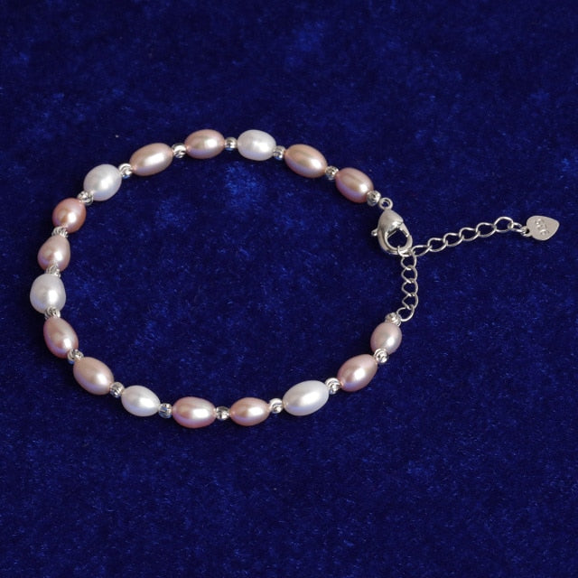 Ladies Casual High Fashion 925 Sterling Silver Rose Yellow Gold Pearl Bracelet