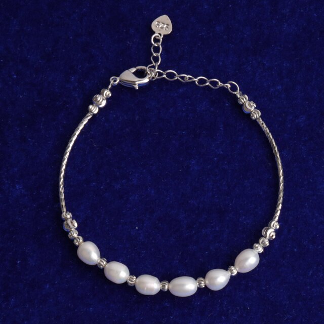 Ladies Street Wear High Fashion .925 Sterling Silver Rose Gold Designer Cut Pearl Bracelets