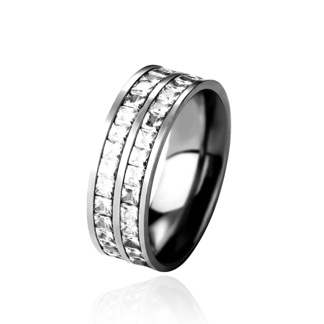 BlingJewelz 7MM 2 Row Micro Pave Princess Cut Stainless Steel Iced Bling Rings