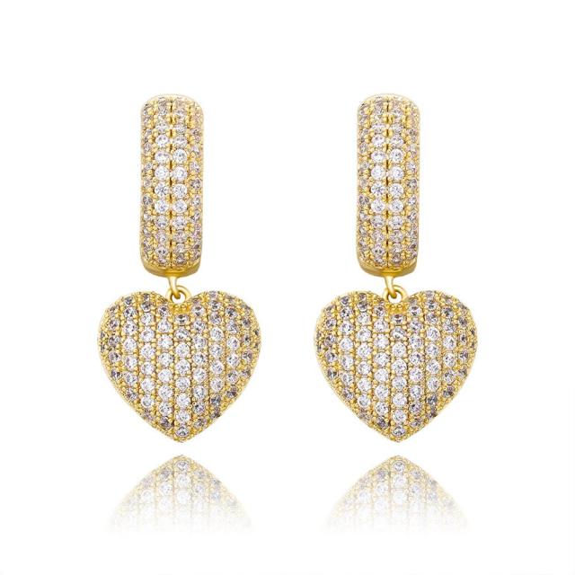 Ladies 5A Micro Pave Huggie Style Bling Bling Heart Earrings