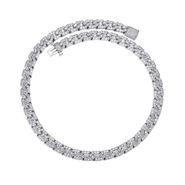 Big Boy Spring Clasp 9mm Flooded Ice Baguette Designer Cuban Link Hip Hop Chain Necklace