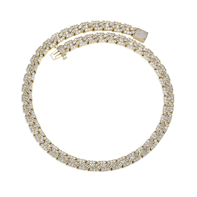 Big Boy Spring Clasp 9mm Flooded Ice Baguette Designer Cuban Link Hip Hop Chain Necklace