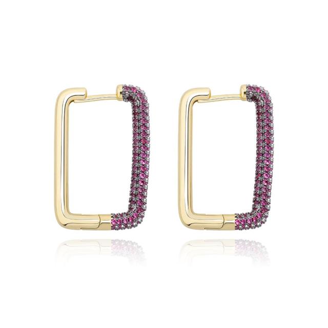 Ladies Square Hoop Cut Street Wear Fashion Flooded Ice Bling Bling Earrings