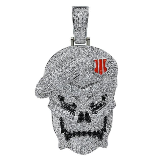 Flooded Ice Skull White Gold Black Ops Hip Hop Pendant Chain Necklace
