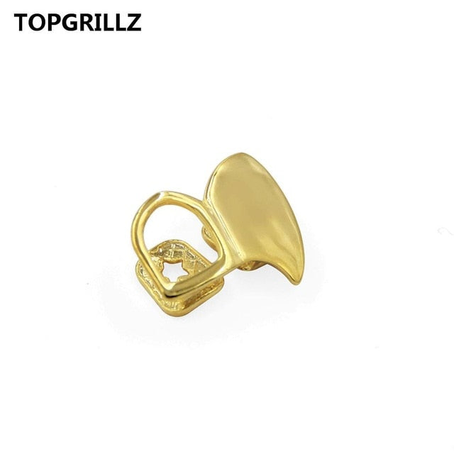 Hip Hop Canine Vampire Double Cap Fang Hollow Bling Yellow Gold Silver Teeth Grillz