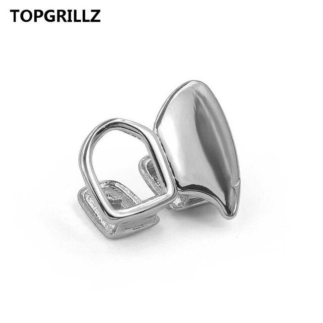 Hip Hop Canine Vampire Double Cap Fang Hollow Bling Yellow Gold Silver Teeth Grillz