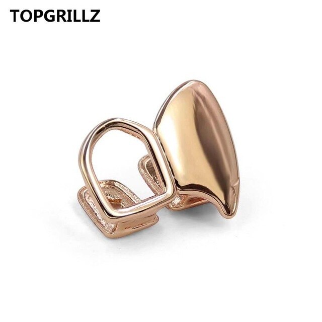 Hip Hop Canine Vampire Double Cap Fang Hollow Bling Yellow Gold Silver Teeth Grillz