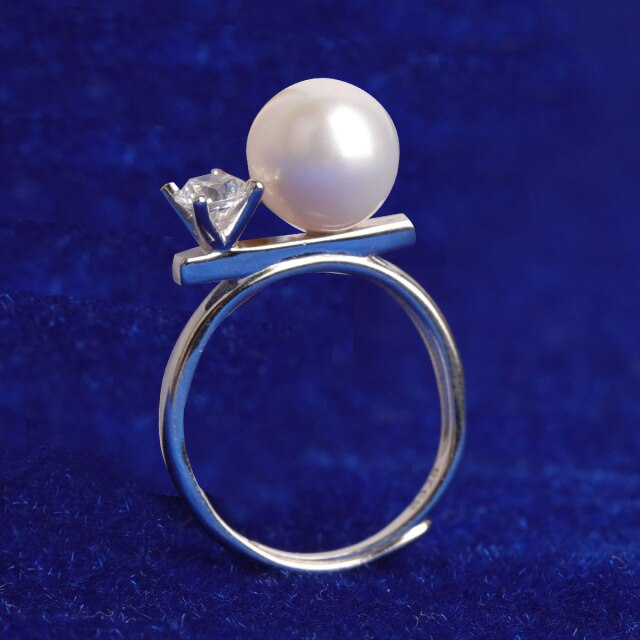 Ladies Genuine Fresh Water Pearl 5A Stone Solid 925 Sterling Silver Bling Rings