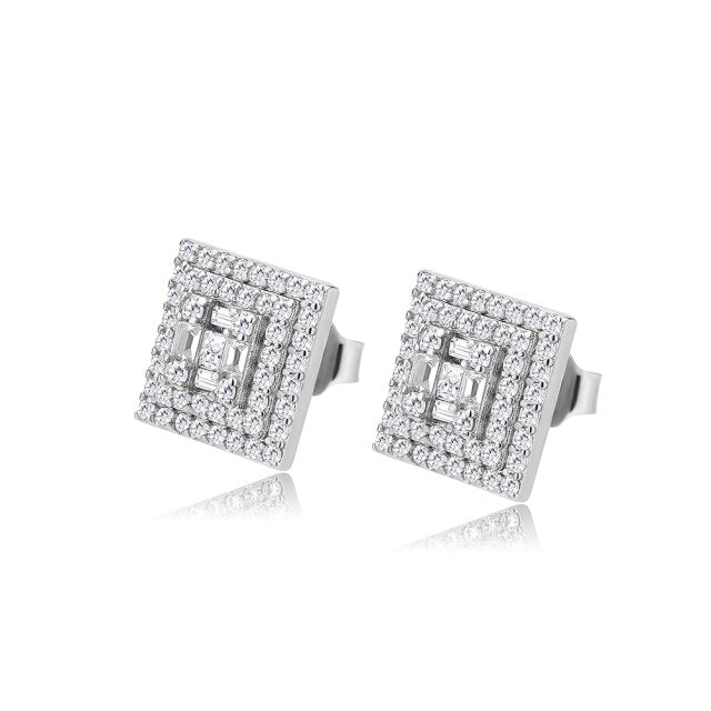 Mazed Ice | Iced Baguette .925 Solid Sterling Silver Hip Hop Square Cut Earrings