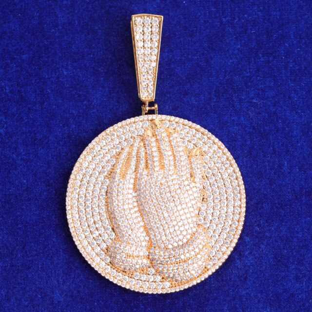 Golden Grace Medallion | Prayer Hands Hip Hop Iced Pendant