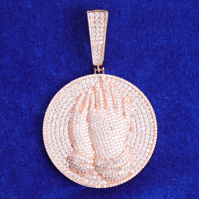 Golden Grace Medallion | Prayer Hands Hip Hop Iced Pendant