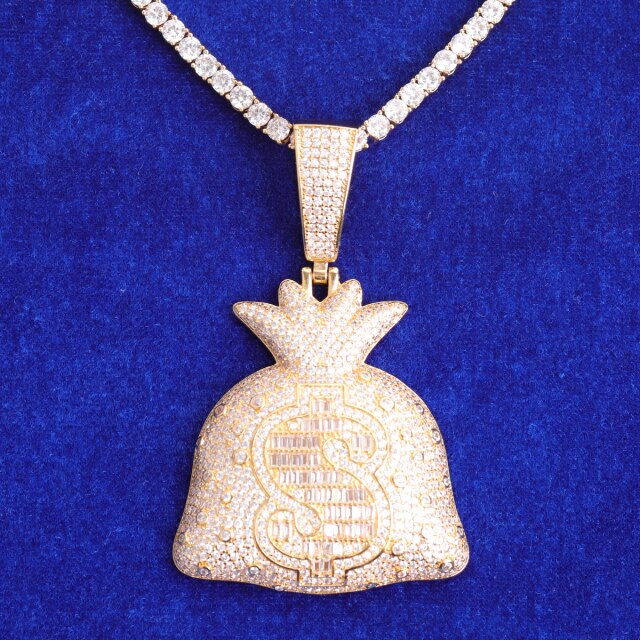 The Money Bag | Big Boy Iced Baguette Dollar Sign Hip Hop Pendant