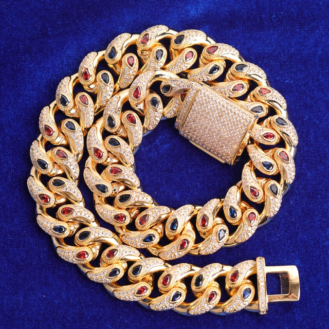 Flooded Ice Gemstone Tattoo Tears Street Wear Miami Cuban Link Chain Necklace