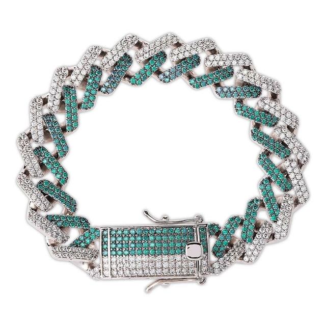 Mens Hip Hop Mint Blue Ice Two Tone Bling Street Wear Jewelry Fashion Bracelet