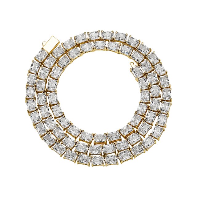 Flooded Ice Spring Clasp 6mm Street Wear Baguette Hip Hop Chain Necklace