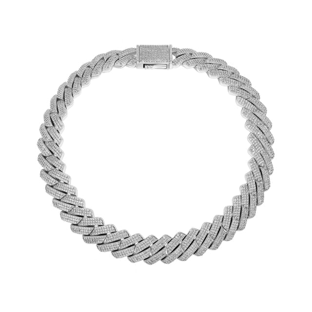 20mm 14k White Yellow Gold Flooded Ice Prong Set 3 Row Miami Cuban Link Chain Necklace