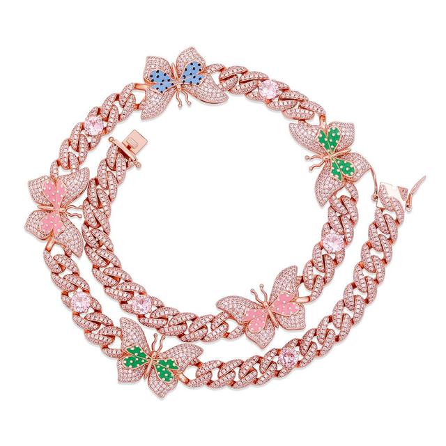 Ladies Double Color Choker Style Butterfly Cuban Link Chain Necklace