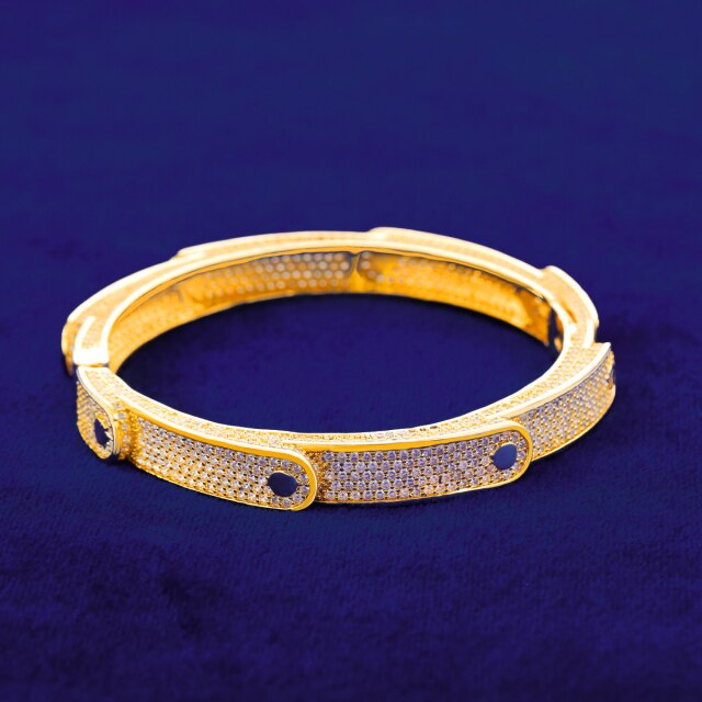 Irregular Wave | Flooded Ice Layered Yellow Rose White Gold Hip Hop Bangle Bracelet