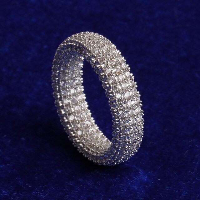 Men’s Total Eclipse Flooded Ice Hip Hop 5A Stone Ring White Gold Bling Ring