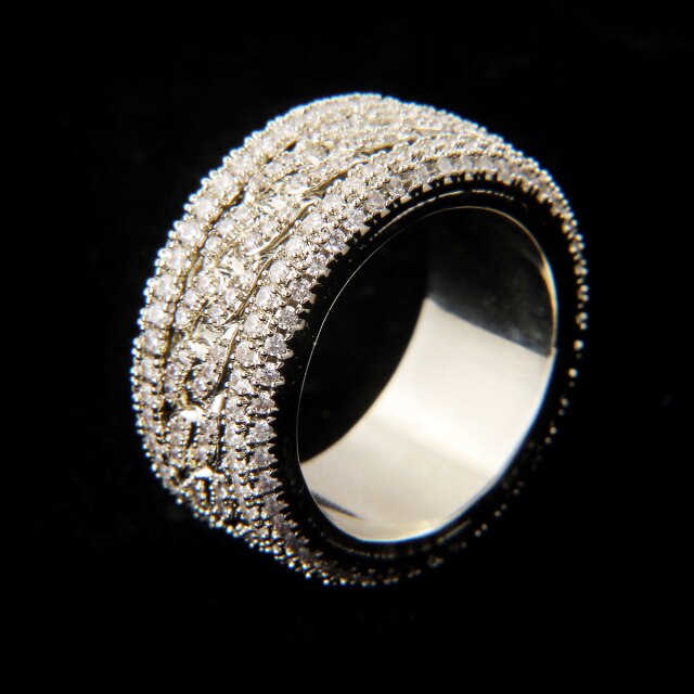 Mens Iced Rotating Thick Pharaoh Cut Micro Pave Blinged Out Hip Hop Rings