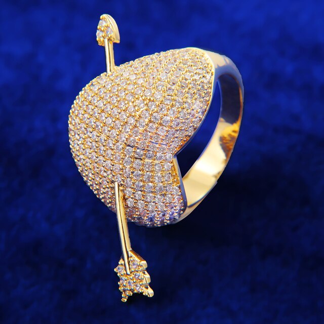 Cupids Arrow True Micro Pave Iced Blinged Out Silver Rose Yellow Gold Heart Rings